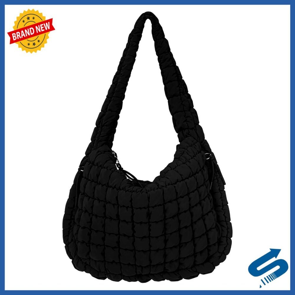 Large Quilted Puffer Tote Bag Lightweight Nylon Hobo Shoulder Bag